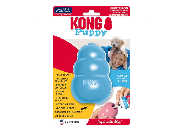 KONG Puppy - Natural Teething Rubber Chew Toy for Dogs - Stuffable Dog Toy for Extended Playtime - Chew & Fetch Toy for Puppies - for Large Puppies - Blue
